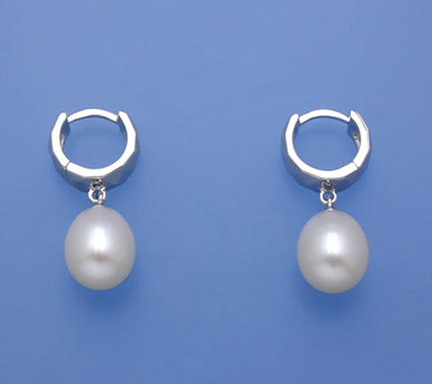 Sterling Silver Earrings with 9.5-10mm Drop Shape Freshwater Pearl