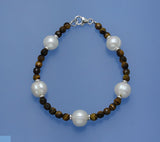 Sterling Silver Bracelet with 9-10mm Ringed Shape Freshwater Pearl and Tiger Eye - Wing Wo Hing Jewelry Group - Pearl Jewelry Manufacturer