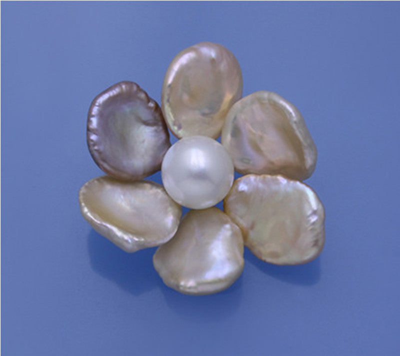 Sterling Silver Brooch with 12-12.5mm Button Shape and 15-15.5mm Natural Color Baroque Shape Freshwater Pearl - Wing Wo Hing Jewelry Group - Pearl Jewelry Manufacturer