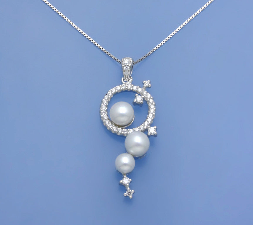 Sterling Silver Pendant with Button Shape Freshwater Pearl and Cubic Zirconia - Wing Wo Hing Jewelry Group - Pearl Jewelry Manufacturer