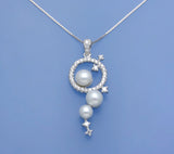 Sterling Silver Pendant with Button Shape Freshwater Pearl and Cubic Zirconia - Wing Wo Hing Jewelry Group - Pearl Jewelry Manufacturer