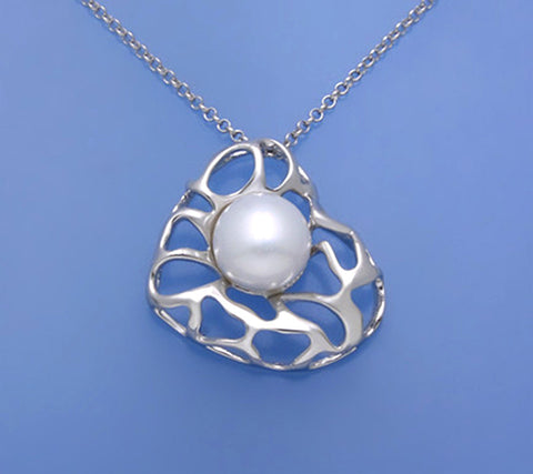 Sterling Silver Pendant with 10.5-11mm Button Shape Freshwater Pearl