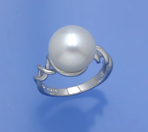 Sterling Silver Ring with 12-12.5mm Button Shape Freshwater Pearl