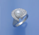 Sterling Silver Ring with 8.5-9mm Drop Shape Freshwater Pearl and Cubic Zirconia - Wing Wo Hing Jewelry Group - Pearl Jewelry Manufacturer