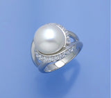 Sterling Silver Ring with 12-12.5mm Button Shape Freshwater Pearl and Cubic Zirconia - Wing Wo Hing Jewelry Group - Pearl Jewelry Manufacturer