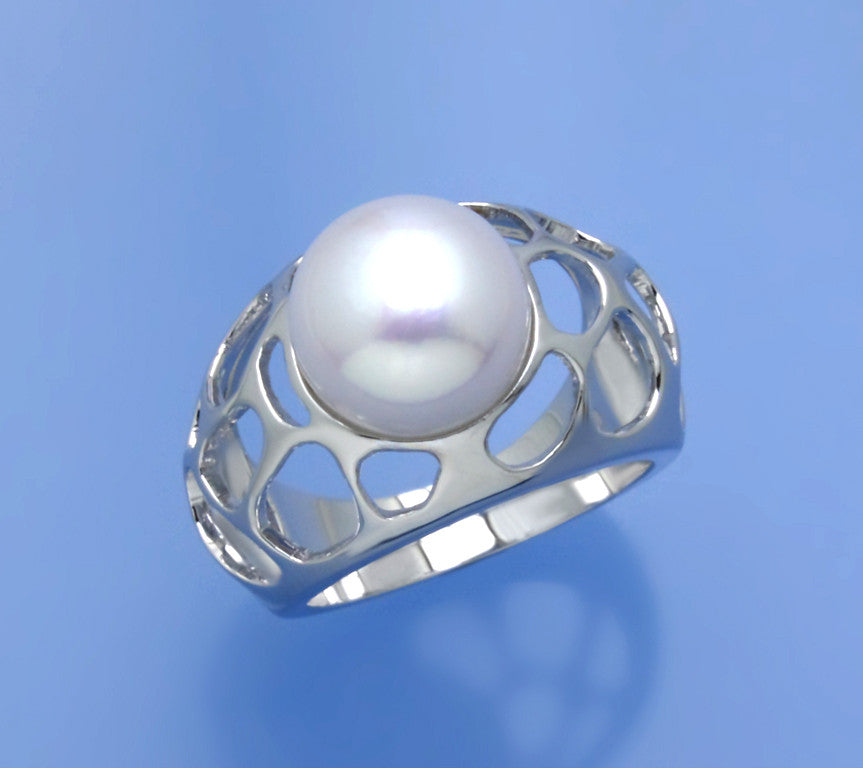 Sterling Silver Ring with 11-11.5mm Button Shape Freshwater Pearl - Wing Wo Hing Jewelry Group - Pearl Jewelry Manufacturer