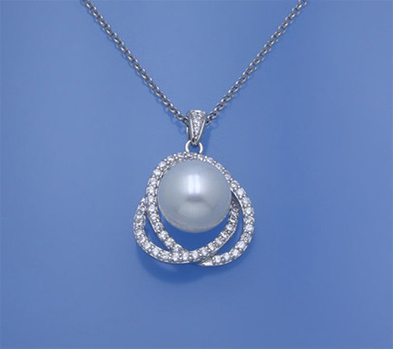 Sterling Silver Pendant with 10-10.5mm Button Shape Freshwater Pearl and Cubic Zirconia - Wing Wo Hing Jewelry Group - Pearl Jewelry Manufacturer