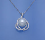 Sterling Silver Pendant with 10-10.5mm Button Shape Freshwater Pearl and Cubic Zirconia - Wing Wo Hing Jewelry Group - Pearl Jewelry Manufacturer