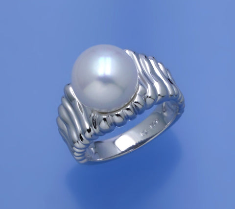 Sterling Silver Ring with 10.5-11mm Button Shape Freshwater Pearl