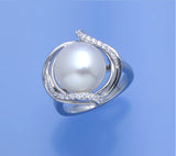 Sterling Silver Ring with 11.5-12mm Button Shape Freshwater Pearl and Cubic Zirconia - Wing Wo Hing Jewelry Group - Pearl Jewelry Manufacturer