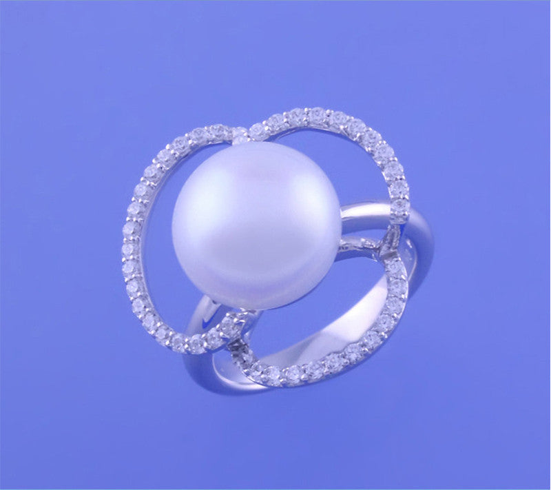 Sterling Silver Ring with 12-12.5mm Button Shape Freshwater Pearl and Cubic Zirconia - Wing Wo Hing Jewelry Group - Pearl Jewelry Manufacturer