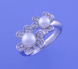 Sterling Silver Ring with 4.5-6mm Button Shape Freshwater Pearl and Cubic Zirconia - Wing Wo Hing Jewelry Group - Pearl Jewelry Manufacturer