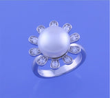 Sterling Silver Ring with 11.5-12mm Button Shape Freshwater Pearl and Cubic Zirconia - Wing Wo Hing Jewelry Group - Pearl Jewelry Manufacturer