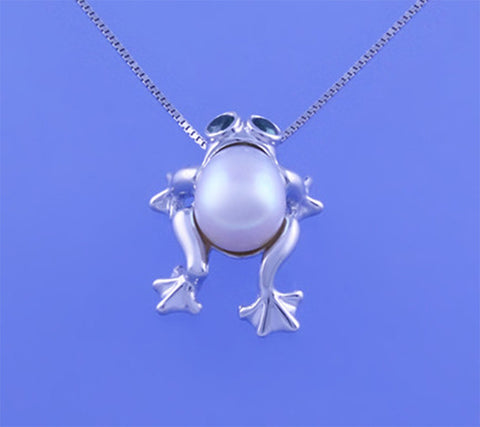 Sterling Silver Pendant with 7.5-8mm Drop Shape Freshwater Pearl and Cubic Zirconia