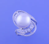 Sterling Silver Ring with 12-12.5mm Button Shape Freshwater Pearl and Cubic Zirconia - Wing Wo Hing Jewelry Group - Pearl Jewelry Manufacturer