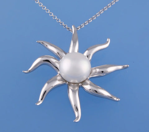 Sterling Silver Pendant with 10.5-11mm Button Shape Freshwater Pearl