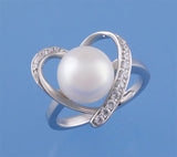 Sterling Silver Ring with 9.5-10mm Button Shape Freshwater Pearl and Cubic Zirconia - Wing Wo Hing Jewelry Group - Pearl Jewelry Manufacturer