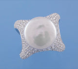 Sterling Silver Ring with 15-15.5mm Coin Shape Freshwater Pearl and Cubic Zirconia - Wing Wo Hing Jewelry Group - Pearl Jewelry Manufacturer