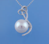 Sterling Silver Pendant with 12-12.5mm Button Shape Freshwater Pearl and Cubic Zirconia - Wing Wo Hing Jewelry Group - Pearl Jewelry Manufacturer