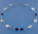 Sterling Silver Necklace with 11-12mm Baroque Shape Freshwater Pearl and Amethyst - Wing Wo Hing Jewelry Group - Pearl Jewelry Manufacturer