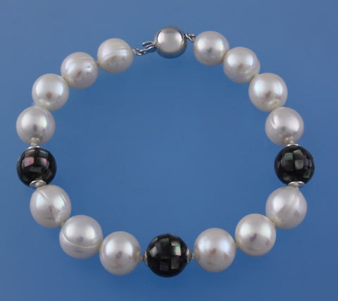 Sterling Silver Bracelet with 9.5-10.5mm Ringed Shape Freshwater Pearl