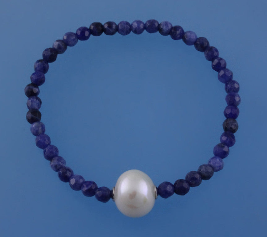 Sterling Silver Bracelet with 11.5-12.5mm Potato Shape Freshwater Pearl and Sodalite - Wing Wo Hing Jewelry Group - Pearl Jewelry Manufacturer
