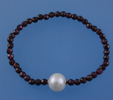Sterling Silver Bracelet with 11.5-12.5mm Round Shape Freshwater Pearl and Gernat