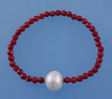 Sterling Silver Bracelet with 11.5-12.5mm Round Shape Freshwater Pearl and Corallite - Wing Wo Hing Jewelry Group - Pearl Jewelry Manufacturer