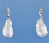 Sterling Silver Earrings with 11-12mm Baroque Shape Freshwater Pearl and Cubic Zirconia - Wing Wo Hing Jewelry Group - Pearl Jewelry Manufacturer