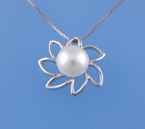 Sterling Silver Pendant with 9-9.5mm Button Shape Freshwater Pearl