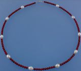 Sterling Silver Necklace with 7.5-8mm Oval Shape Freshwater Pearl and Corallite - Wing Wo Hing Jewelry Group - Pearl Jewelry Manufacturer