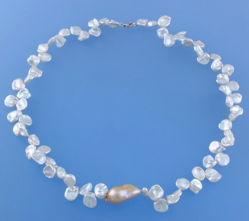 Sterling Silver Necklace with Keshi and Baroque Shape Freshwater Pearl - Wing Wo Hing Jewelry Group - Pearl Jewelry Manufacturer