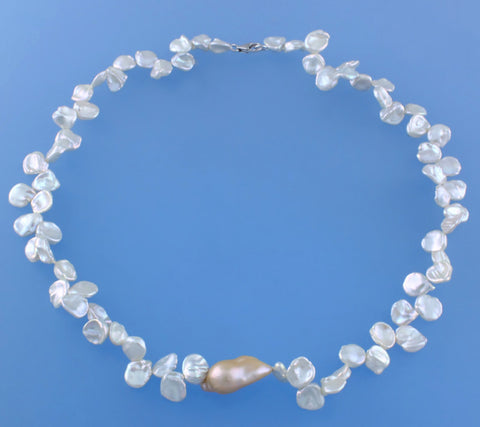 Sterling Silver Necklace with Keshi and Baroque Shape Freshwater Pearl