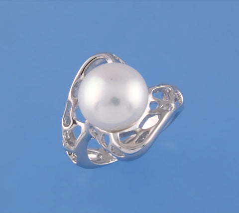 Sterling Silver Ring with 11.5-12mm Button Shape Freshwater Pearl