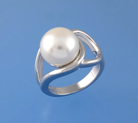Sterling Silver Ring with 11.5-12mm Button Shape Freshwater Pearl