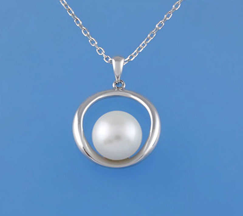 Sterling Silver Pendant with 10.5-11mm Button Shape Freshwater Pearl - Wing Wo Hing Jewelry Group - Pearl Jewelry Manufacturer