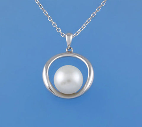 Sterling Silver Pendant with 10.5-11mm Button Shape Freshwater Pearl