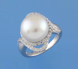 Sterling Silver Ring with 12-12.5mm Button Shape Freshwater Pearl and Cubic Zirconia - Wing Wo Hing Jewelry Group - Pearl Jewelry Manufacturer