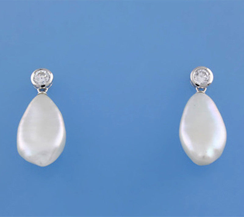 Sterling Silver Earrings with 11-12mm Baroque Shape Freshwater Pearl and Cubic Zirconia - Wing Wo Hing Jewelry Group - Pearl Jewelry Manufacturer
