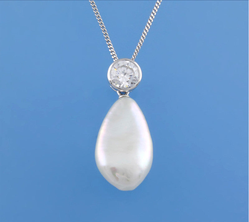 Sterling Silver Pendant with 11-12mm Baroque Shape Freshwater Pearl and Cubic Zirconia - Wing Wo Hing Jewelry Group - Pearl Jewelry Manufacturer