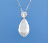 Sterling Silver Pendant with 11-12mm Baroque Shape Freshwater Pearl and Cubic Zirconia - Wing Wo Hing Jewelry Group - Pearl Jewelry Manufacturer