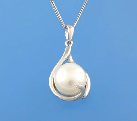 Sterling Silver Pendant with 10.5-11mm Button Shape Freshwater Pearl