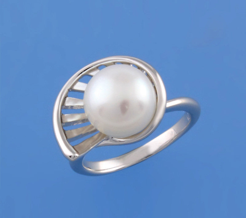 Sterling Silver Ring with 10-10.5mm Button Shape Freshwater Pearl - Wing Wo Hing Jewelry Group - Pearl Jewelry Manufacturer