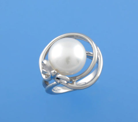 Sterling Silver Ring with 12-12.5mm Button Shape Freshwater Pearl