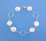 Sterling Silver Bracelet with 11-12mm Coin Shape Freshwater Pearl - Wing Wo Hing Jewelry Group - Pearl Jewelry Manufacturer