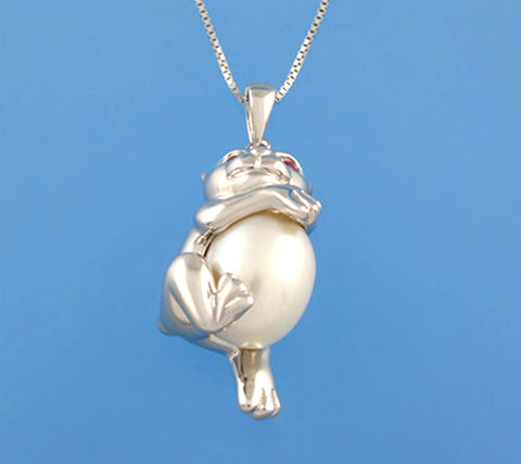 Sterling Silver Pendant with 10-10.5mm Drop Shape Freshwater Pearl and Red Corundum