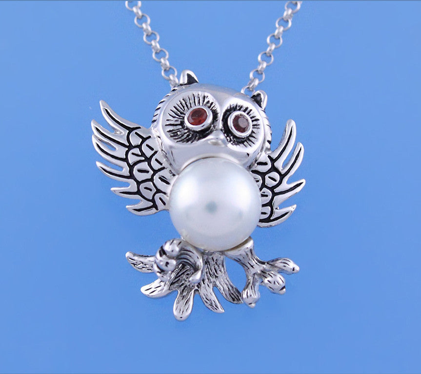 White and Black Plated Silver Pendant with 9-9.5mm Button Shape Freshwater Pearl and Cubic Zirconia - Wing Wo Hing Jewelry Group - Pearl Jewelry Manufacturer