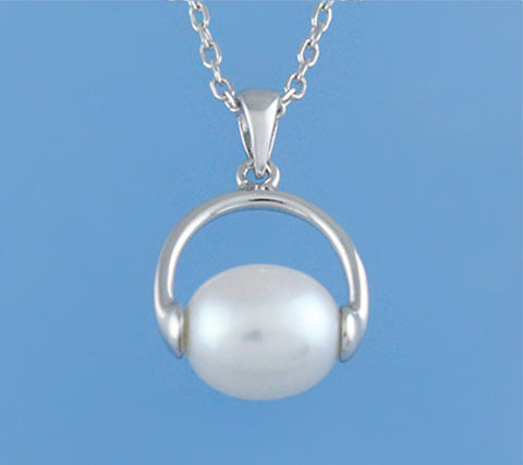 Sterling Silver Pendant with 9.5-10mm Oval Shape Freshwater Pearl