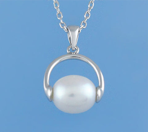 Sterling Silver Pendant with 9.5-10mm Oval Shape Freshwater Pearl