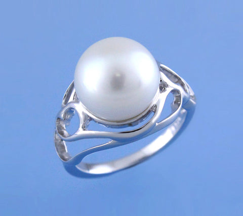 Sterling Silver Ring with 11-11.5mm Button Shape Freshwater Pearl